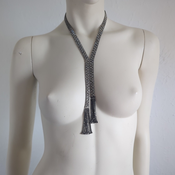 Rare! Ralph Lauren Petite Rhinestone Mesh Fringe Deco Flapper Necklace - Picture 5 of 5